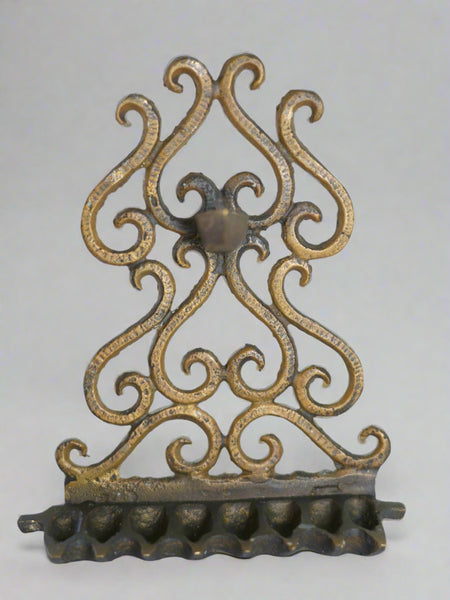 Vintage Moroccan Style Small Judaica Hanukkah Oil Menorah Hammered Numbered