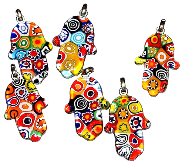 Pendentif Hamsa en verre de Murano fait main, amulette porte-bonheur, Judaica Murina Italie