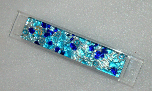 Murano Glass Handmade Mezuzah Case 9 cm Silver Foil Turquoise Blue Murina Italy