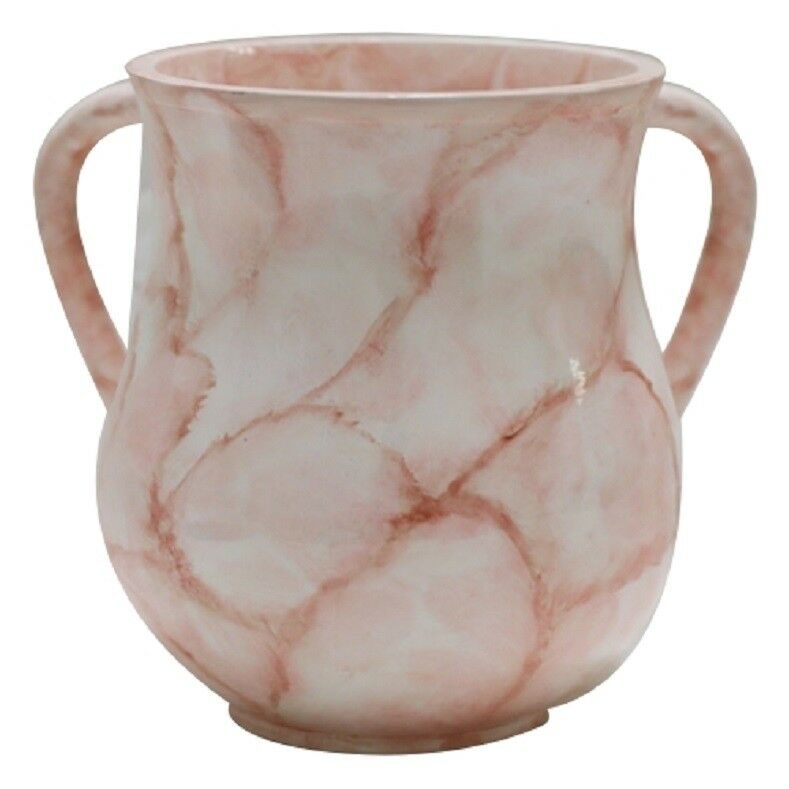 Judaica Polyresin Hand Wash Cup Marble Pattern Pink White Netilat Yadayim Natla