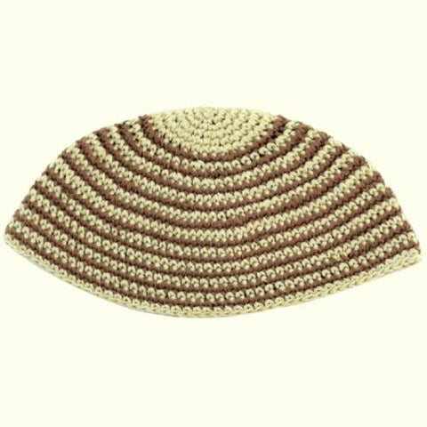 Freak Frik Kippah Yarmulke Yamaka Crochet Cream Beige Thin Stripes Israel 21 cm