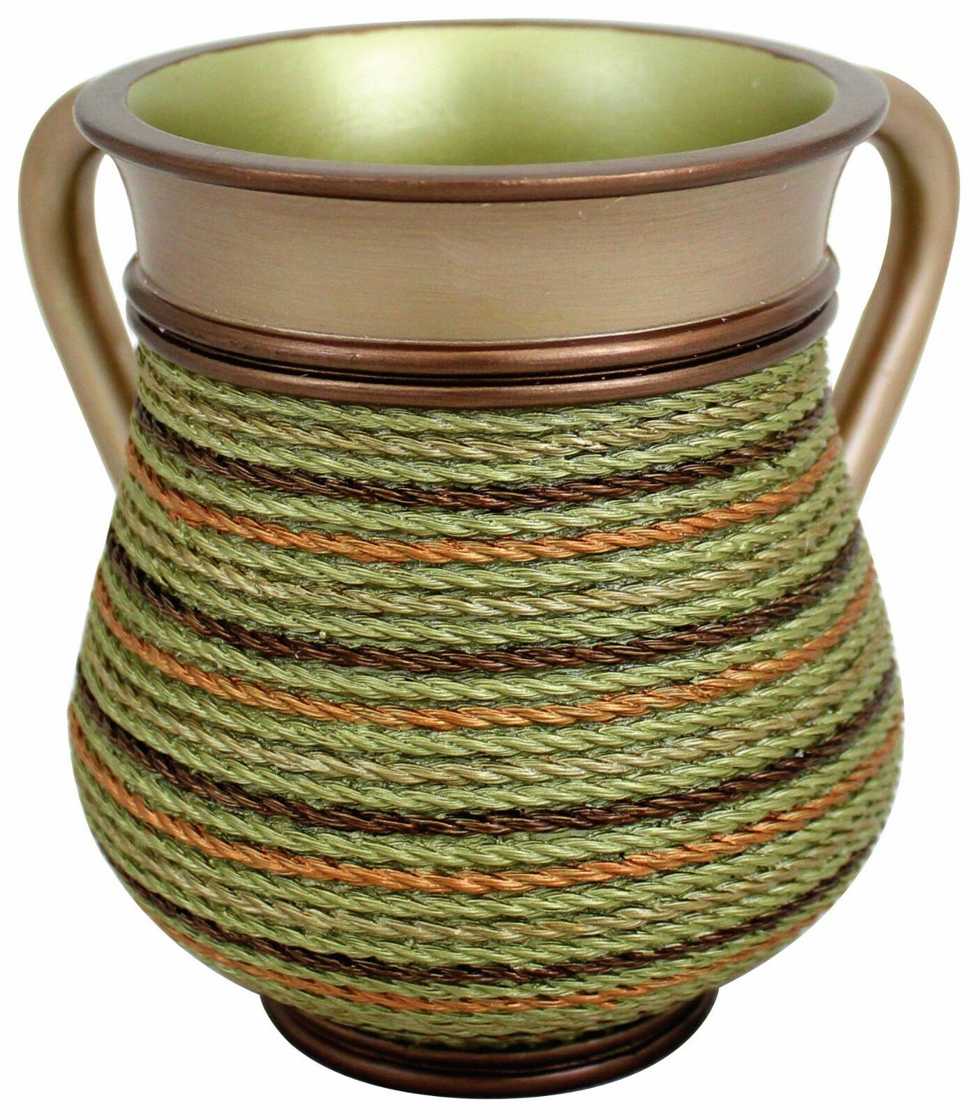 Judaica Polyresin Bronze Green Hand Washing Cup Netilat Yadayim Natla Rope Decor