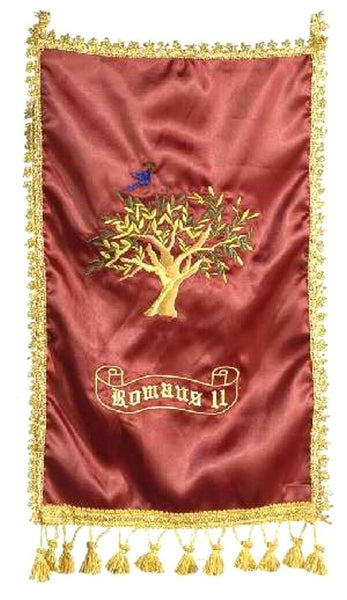 Romans 11 Olive Tree Red Silk Satin Flag Banner Wall Hang Messianic Christian