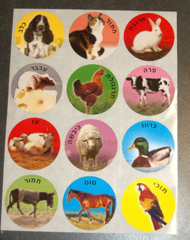 Animal Images Hebrew Names 120 Stickers Children Teaching Aid Israel