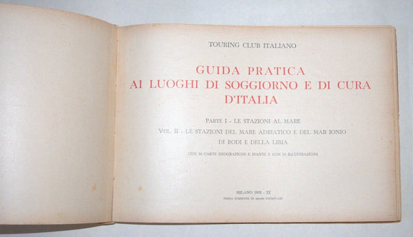 Antique Book 1933 Italy Hotels Guide Part I Adriatic Beach Resorts Photo Maps