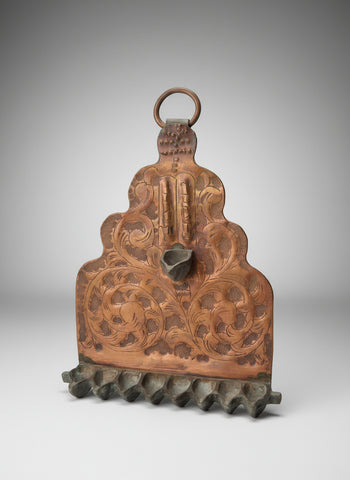 Antique Moroccan Judaica Hanukkah Oil Menorah Handmade Copper 19th–Early 20th Ce