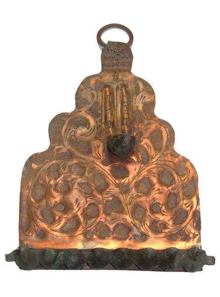 Antique Moroccan Judaica Hanukkah Oil Menorah Handmade Luchot Habrit Copper