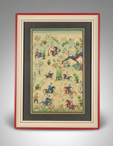 Original Persian Miniature Painting on Bone – Horsemen Battle Scene, Pre-1979 Iran