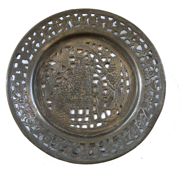 Antique Persian Tray Decorative Plate Copper King Ahasuerus Oriental Wall Hang