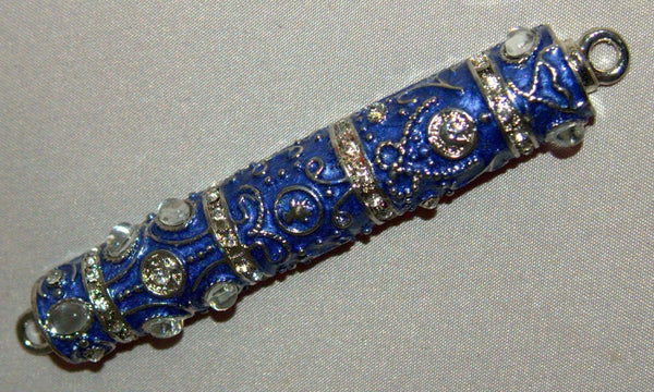 Blue Purple Enamel Judaica Mezuzah Case Ethnic Decorations Stones 7 cm