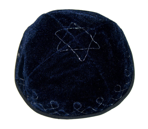 Blue Velvet Kippah Yarmulke Yamaka Silver Magen David Star Judaica Israel 20 cm