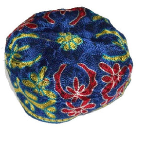 Bukharian Bucharian Kippah Skull Cap Embroidered Judaica Blue 58