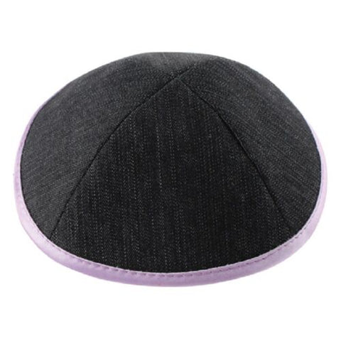 Denim Jean Black Kippah Purple Rim Pin Spot Judaica 17 cm Israel Tradition