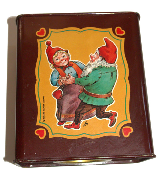 DUCADO SOLINGEN Vintage Old Coin Tin Box 2 Dwarfs Elves Dancing Stamped Germany