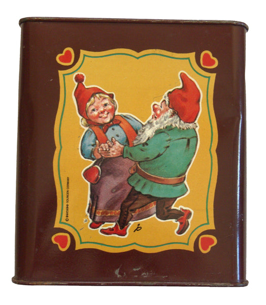 DUCADO SOLINGEN Vintage Old Coin Tin Box 2 Dwarfs Elves Dancing Stamped Germany