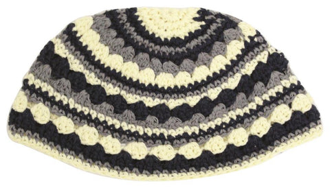 Freak Frik Kippah Yarmulke Thick Knit Crochet Black Gray Cream Israel 21 cm