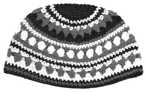 Freak Frik Kippah Yarmulke Thick Knit Crochet Black Gray Striped Israel 21 cm