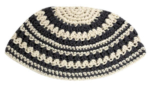 Freak Frik Kippah Yarmulke Yamaka Crochet Cream Gray Thick Knit Israel 21 cm