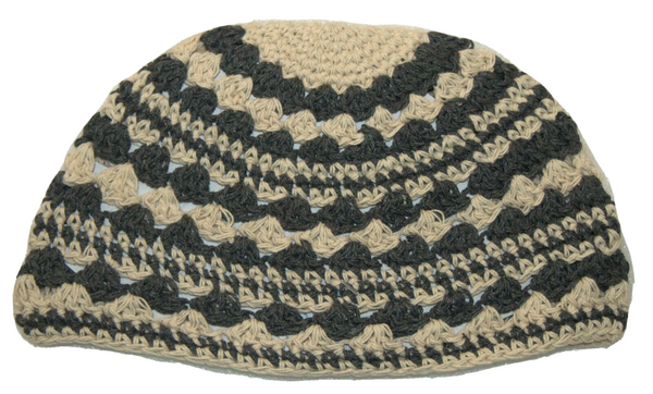 Freak Frik Kippah Yarmulke Yamaka Crochet Cream Gray Thick Knit Israel 23 cm