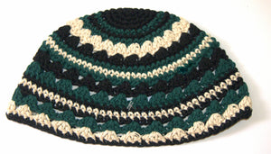 Frik Kippah Skull Cap Cotton Yamaka Crochet Green Black Striped Israel 22 cm