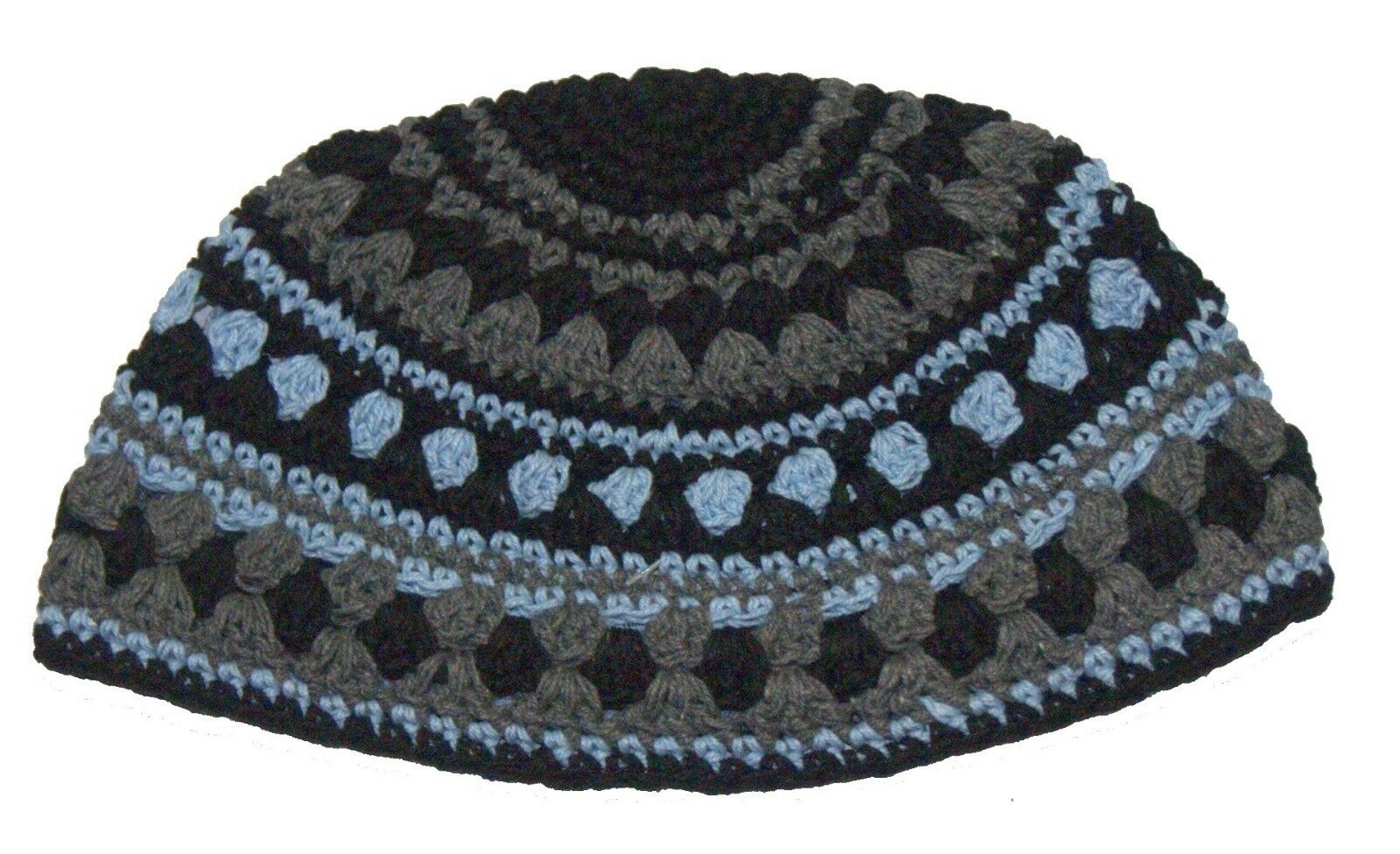 Frik Kippah Skull Cap Yarmulke Crochet Black Gray Aqua Thick Knit Striped 23 cm