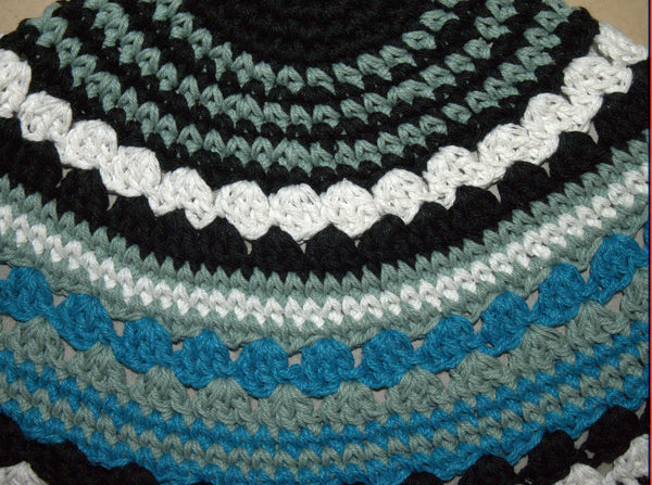 Frik Kippah Skull Cap Yarmulke Yamaka Crochet Turquoise Striped Israel 26 cm