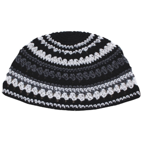 Frik Kippah Skull Knit Cap Yarmulke Crochet Black White Thick Knit Striped 22 cm
