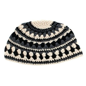 Frik Kippah Skull Knit Cap Yarmulke Crochet Black Cream Thick Knit Striped 26 cm