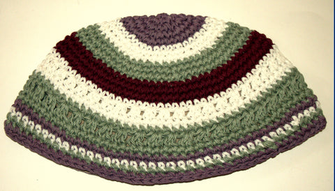 Frik Kippah Skullcap Yarmulke Crochet Burgundy White Stripes 21 cm Judaica