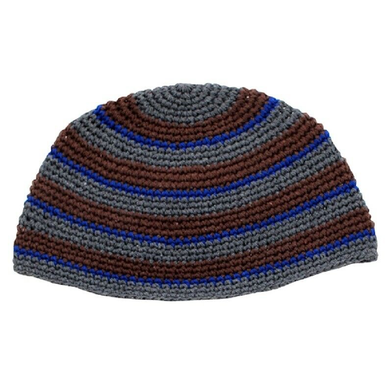 Frik Kippah Skullcap Yarmulke Yamaka Crochet Colorful Dark Striped Israel 26 cm