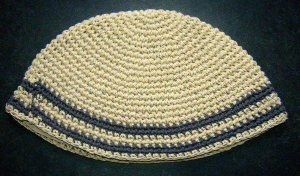 Frik Kippah Yarmulke Yamaka Cream Gray Stripes Judaism Israel 24 cm Judaica