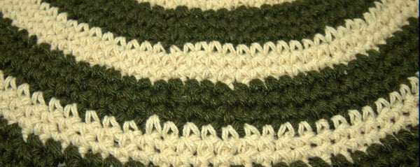 Frik Kippah Yarmulke Yamaka Crochet Colorful Beige Olive Striped Israel 23 cm