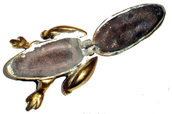 Frog Shape Trinket Pin Box Vintage Toad Figurine Hinged Lid Brass Miniature