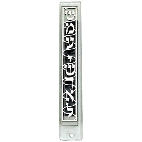 Glass Mezuzah Case Decorated Front Metal Panel Plate Shema Israel 12 cm Judaica