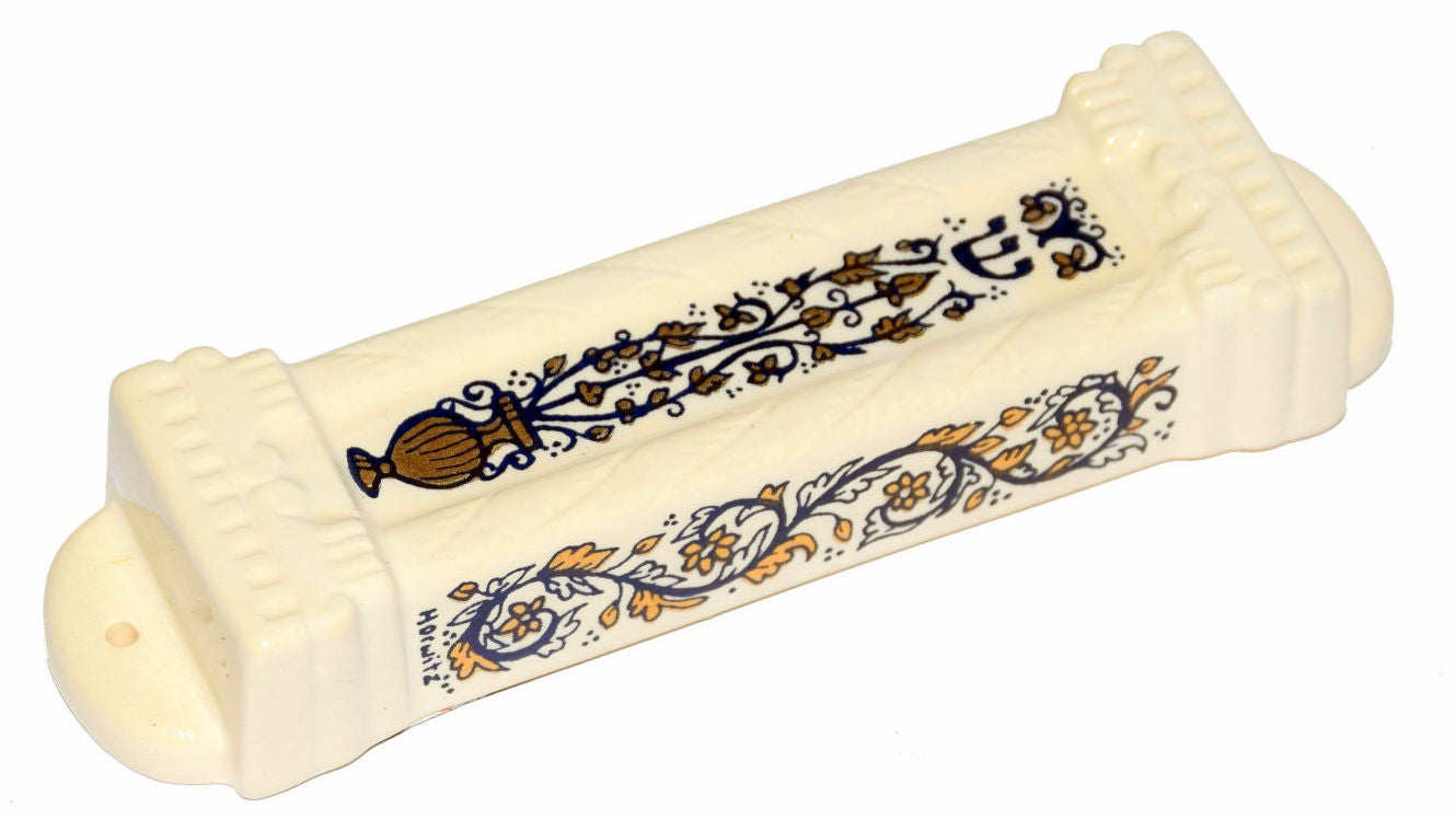 Handmade Glazed Ceramic Mezuzah Case 10 cm Gold Oil Jug Horwitz Judaica Israel