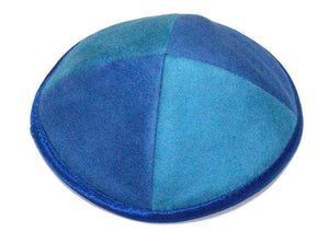 Judaica Blue Aqua Kippah Plush Suede Like Pin Spot 17 cm Israel Jewish Tradition