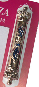 Judaica Car Mezuzah Case Travel Protection Charm Blue Enamel Flame SHADAI Crown