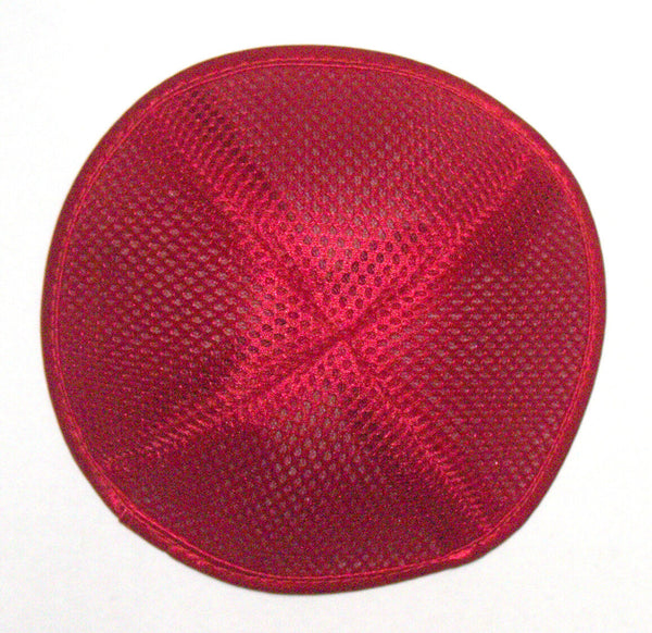 Judaica Dark Red Kippah Mesh Net Fabric Pin Spot 19 cm Israel Jewish Tradition