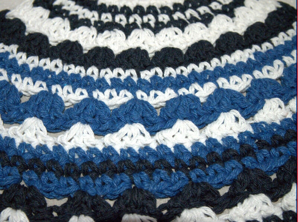 Judaica Frik Kippah Blue White Black Striped Knitted Cotton Stretch Israel 22 cm