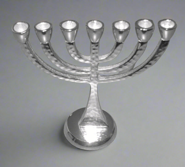 Judaica Hammered Small Aluminum Seven 7 Branch Menorah Israel Symbol 5.5" Tall
