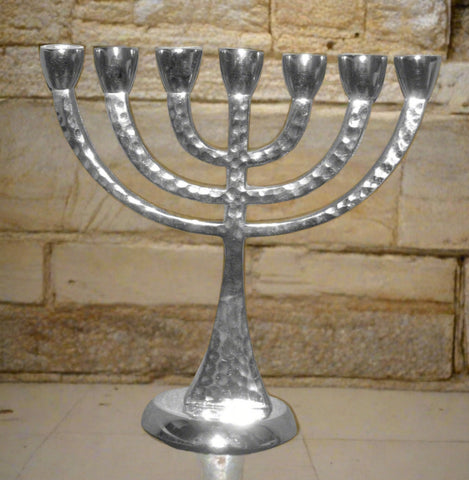 Judaica Hammered Small Aluminum Seven 7 Branch Menorah Israel Symbol