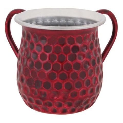 Judaica Hand Wash Cup Netilat Yadayim Last Water Natla Burgundy Honeycomb Design