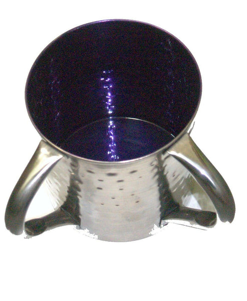 Judaica Hand Wash Cup Netilat Yadayim Last Water Stainless Steel Purple Hammered