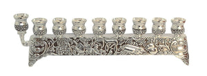 Judaica Hanukkah Menorah Decorated Silver Nickel Jewish Symbols Israel Candles