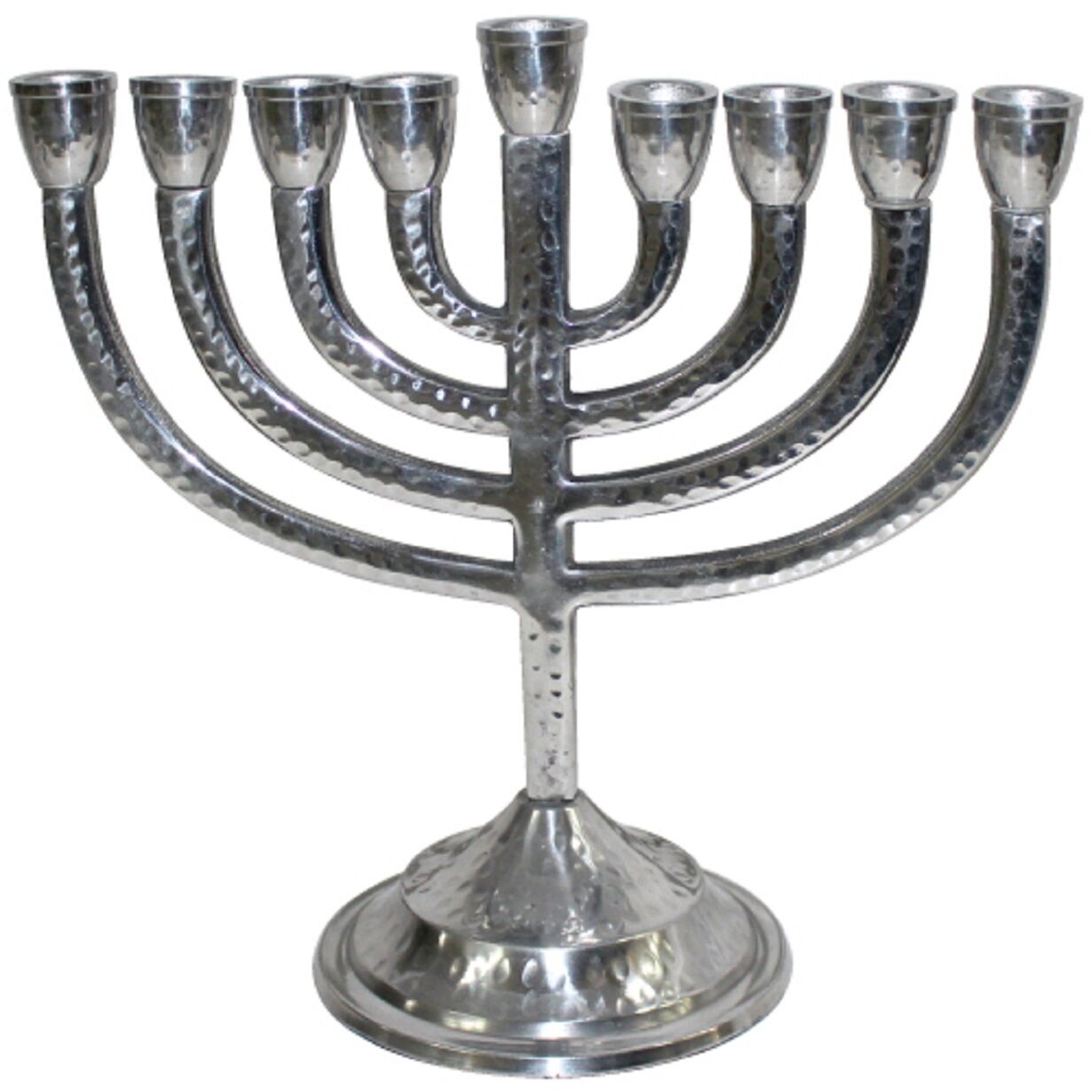 Judaica Hanukkah Menorah Hammered Silver Tone Aluminum Candles Israel