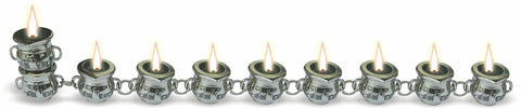 Judaica Hanukkah Menorah Nickel Decorative Jerusalem Oil Jug Chain Design Israel