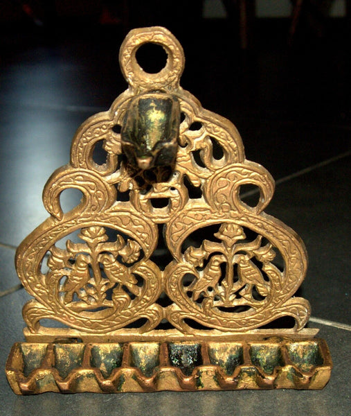 Judaica Hanukkah Oil Menorah Copper Alloy North Africa Bird Ornament Decorations