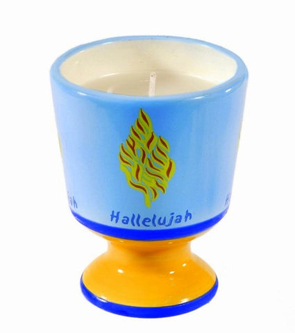 Judaica Memorial Havdalah Decorative Ceramic Candle Holder Shema Israel w Candle