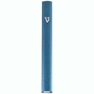 Judaica Mezuzah Case Blue Metallic Aluminum Semi Round 10 cm Closed Back