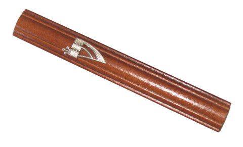 Judaica Mezuzah Case Brown Wood Decorative Metal SHIN 12 cm